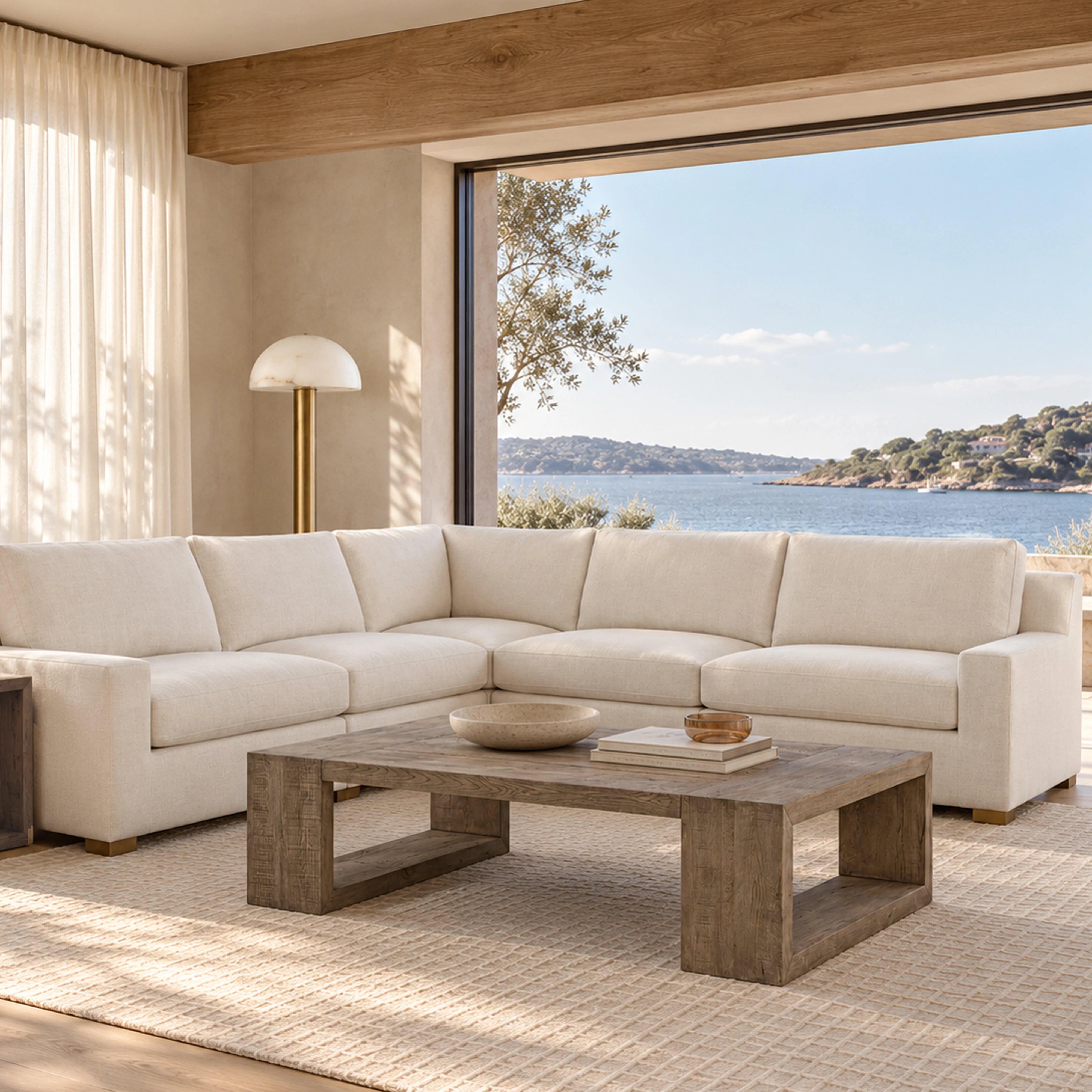 Close-up of the Solenna sofa arm and upholstery
