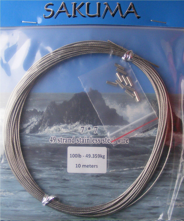 Sakuma 49 Strand Stainless Trace Wire & Crimps (130lb -10 metres)