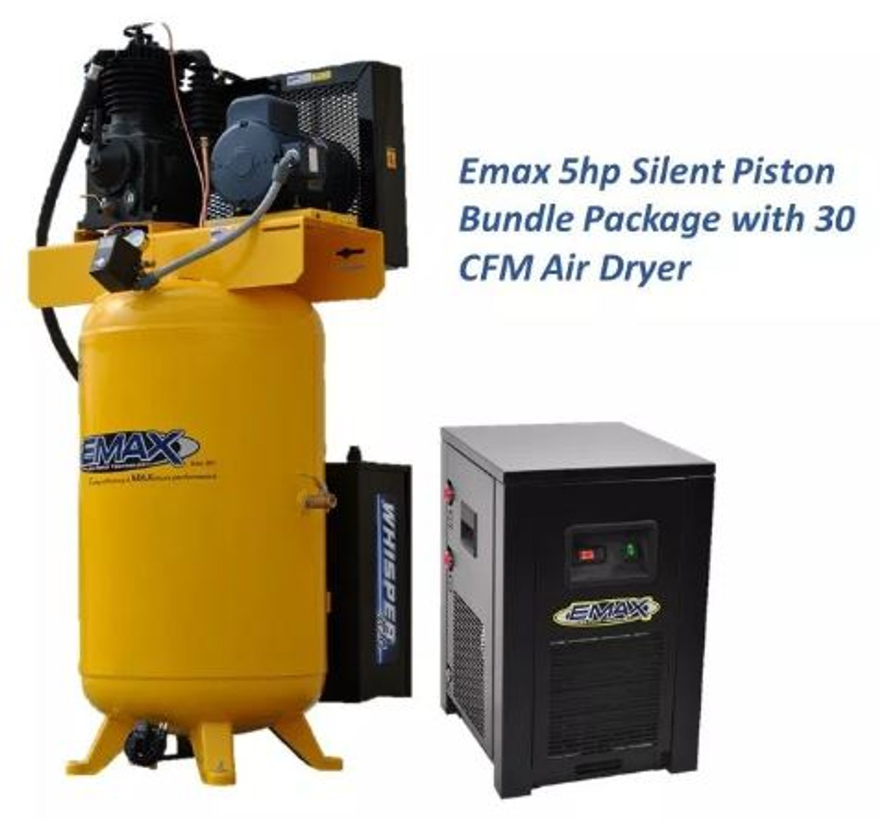 EMAX ESP05V080I3PK 5 HP Three Phase Air Compressor with Silencer and Dryer