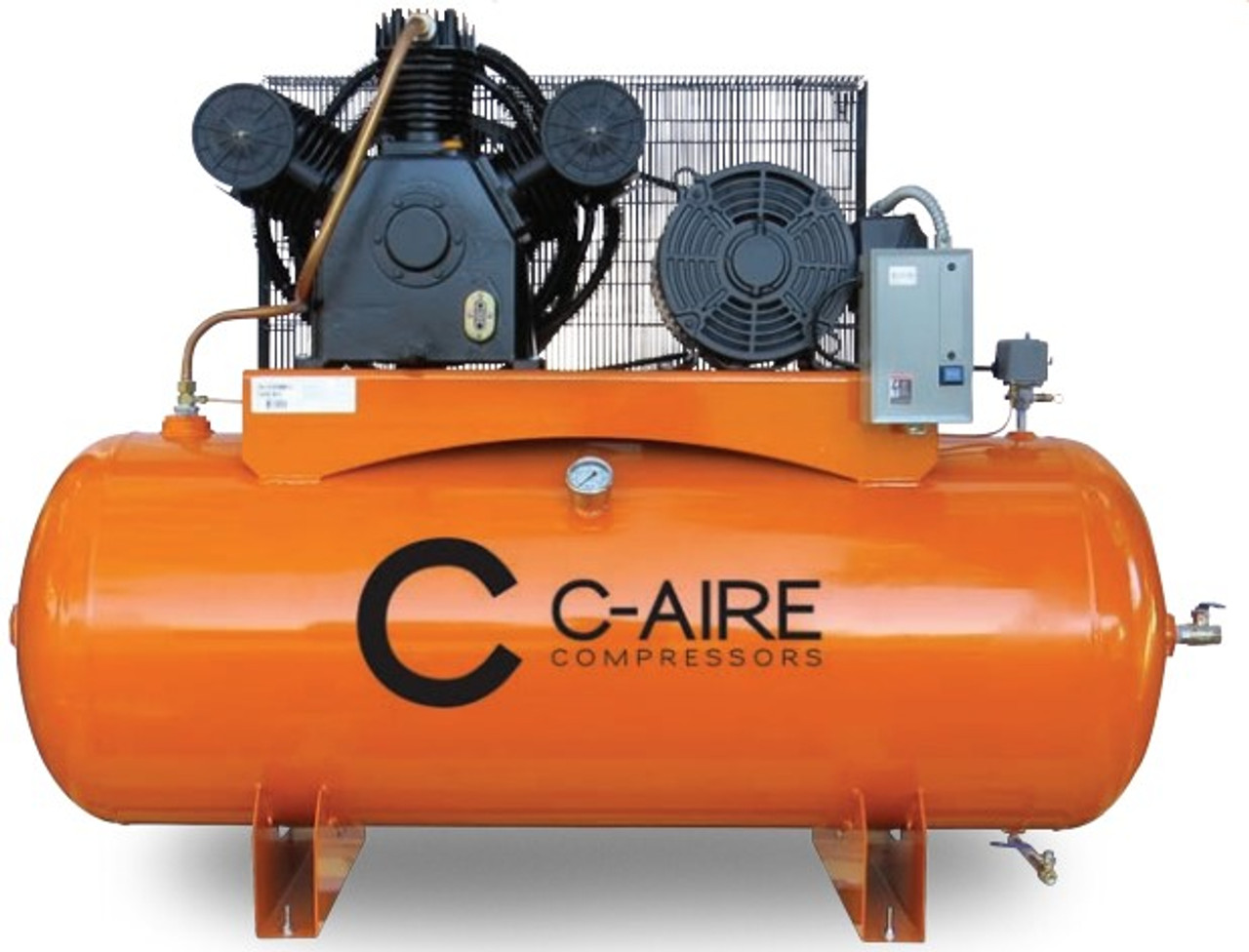 C-Aire A150H120-3230FP 15 HP 208/230 Volt Three Phase Full Featured Two Stage 120 Gallon Air Compressor