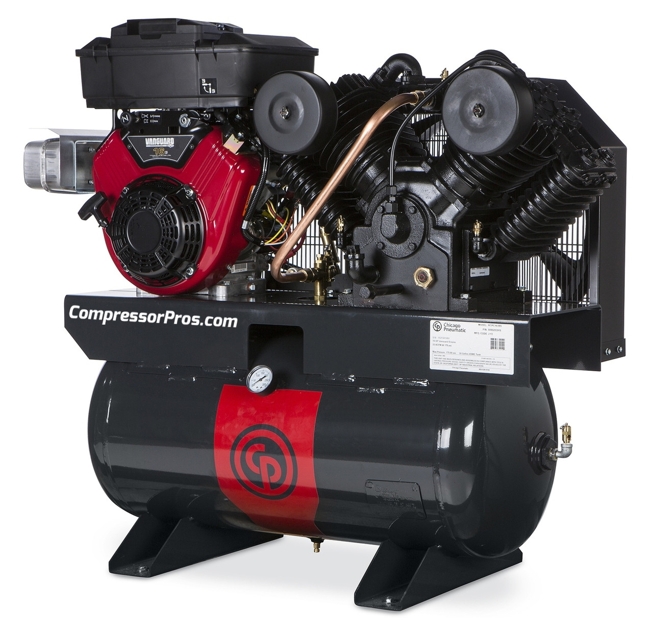 Chicago Pneumatic RCP-C1630G 16 HP Vanguard Gasoline Driven Two Stage Cast  Iron 30 Gallon Air Compressor