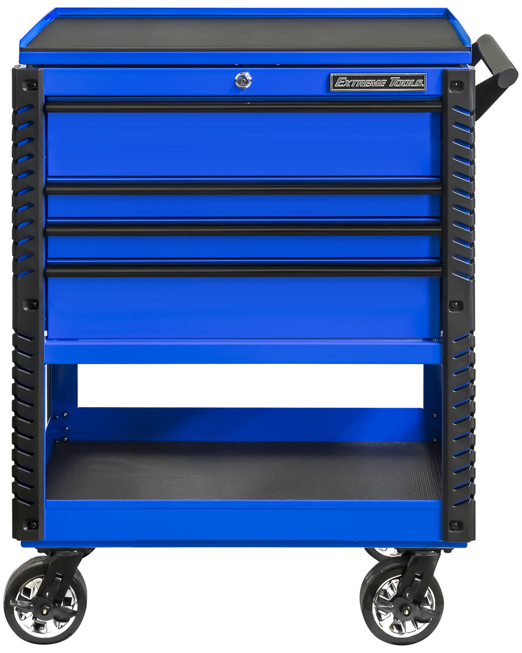 Extreme Tools EX3304TCBLBK 33" 4 Drawer Deluxe Series Tool Cart - Blue with Black Drawer Pulls