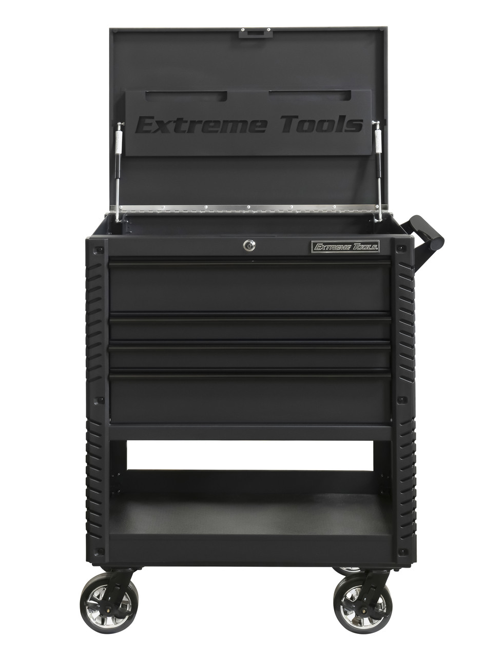 Extreme Tools EX3304TCMBBK 33" 4 Drawer Deluxe Series Tool Cart - Matt Black with Black Drawer Pulls