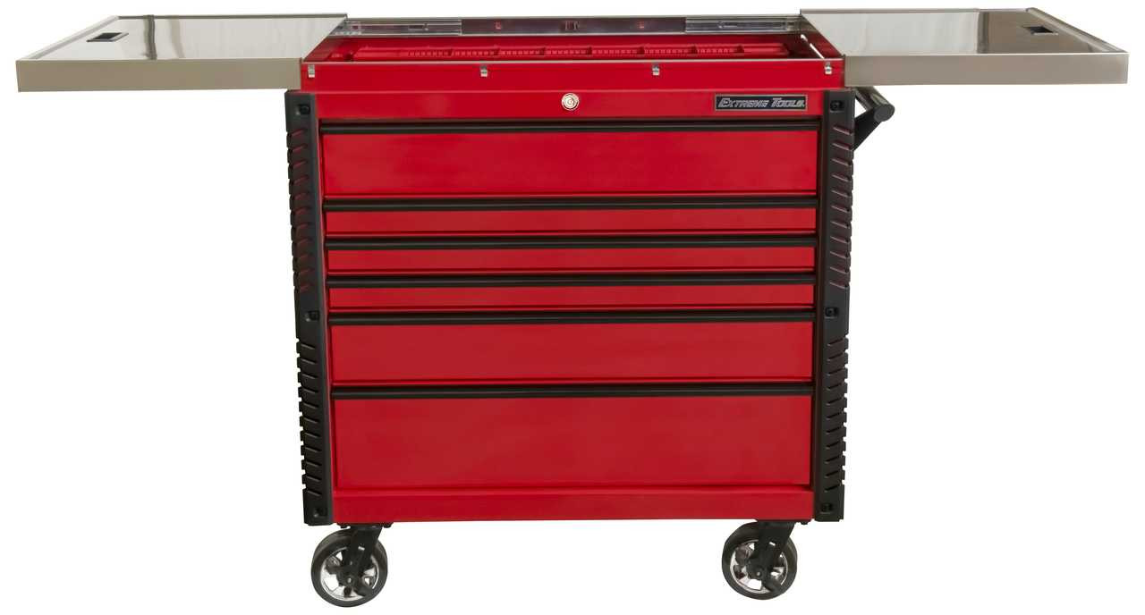 Extreme Tools EX4106TCSRDBK 41" 6 Drawer Deluxe Series Sliding Top Tool Cart -Red with Black Drawer Pulls