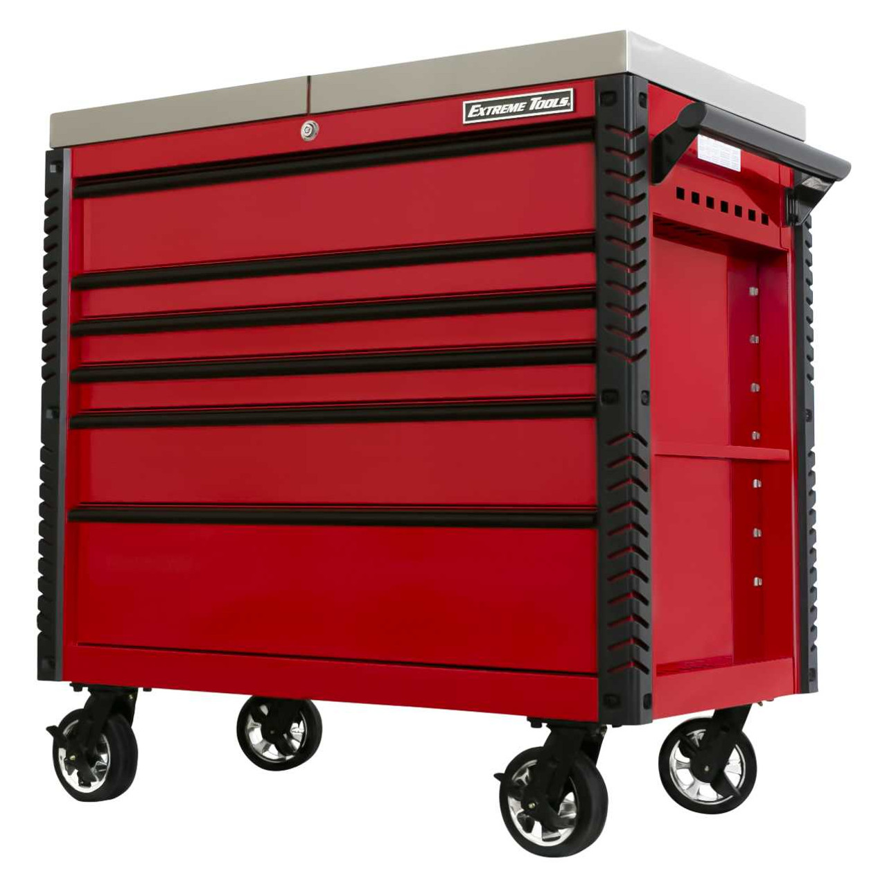 Extreme Tools EX4106TCSRDBK 41" 6 Drawer Deluxe Series Sliding Top Tool Cart -Red with Black Drawer Pulls
