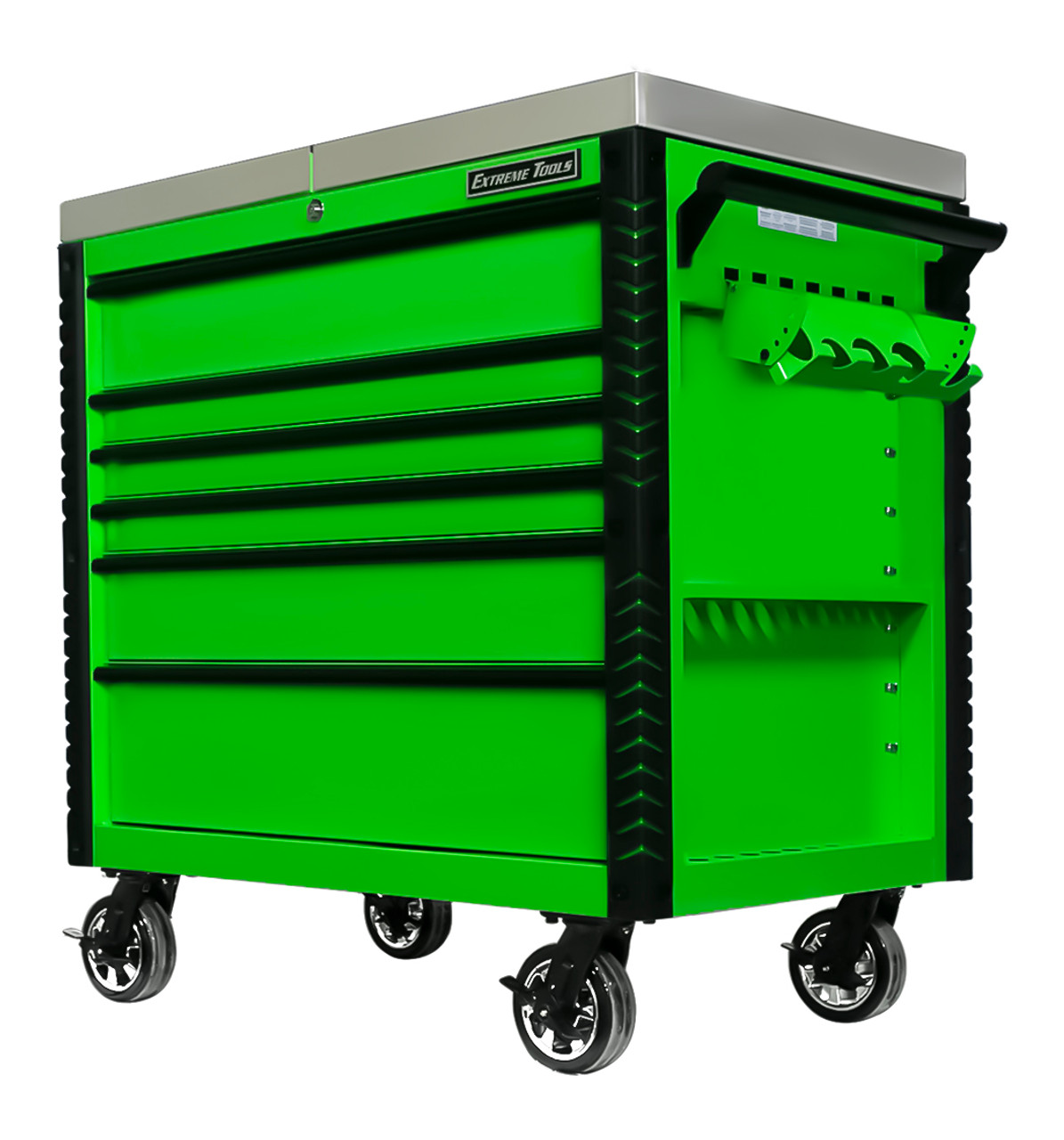 Extreme Tools EX4106TCSGNBK 41" 6 Drawer Deluxe Series Sliding Top Tool Cart -Green  with Black Drawer Pulls