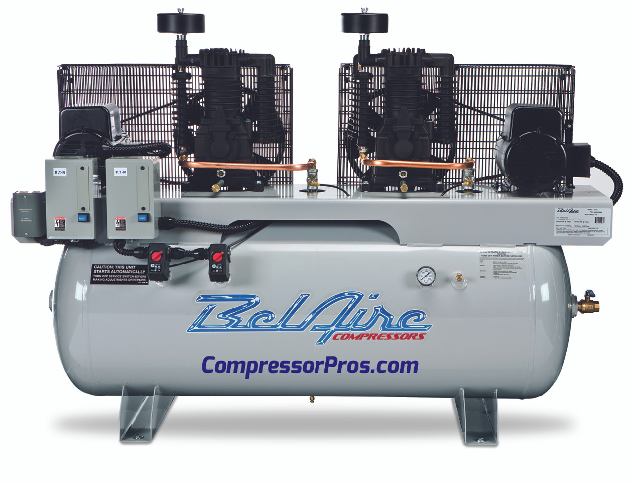 BelAire 4112D 2x5 HP 208-230 Volt Single Phase Two Stage Cast Iron 120 Gallon Duplex Air Compressor