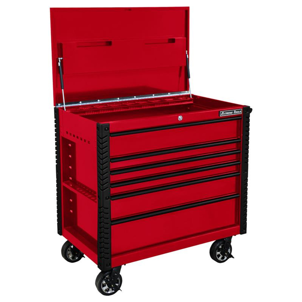 Extreme Tools EX4106TCRDBK 41" 6 Drawer Tool Cart - Red  with Black Drawer Pulls
