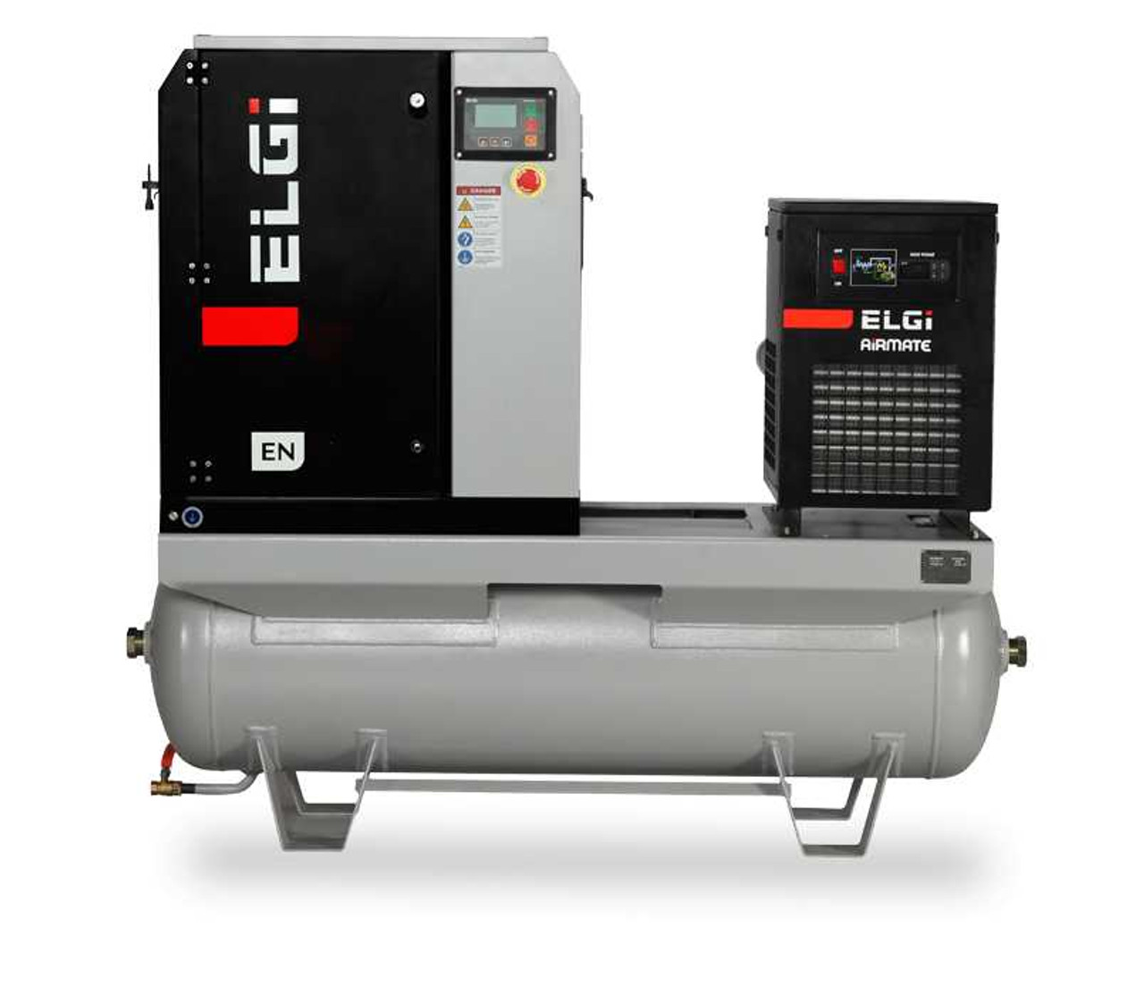 Elgi EN04-125-60T-G2 5 HP 230 Volt Three Phase Rotary Screw  Air Compressor Compressor 60 Gallon Horizontal Tank Mount with Dryer - 125 psi