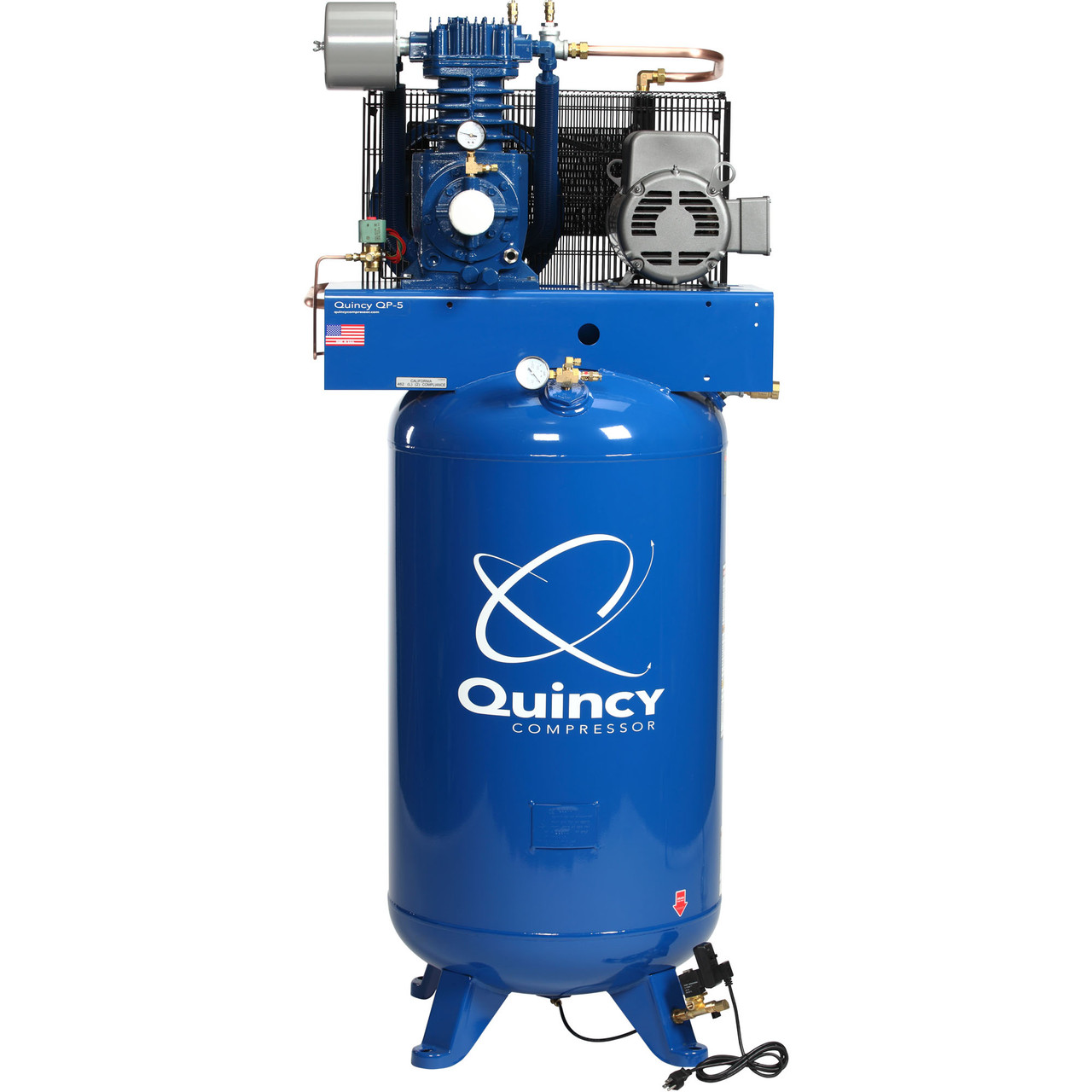 Quincy QP 353D80VCA20M 5 HP MAX, 200 Volt Three Phase, Two Stage, 80 Gallon Vertical Air Compressor