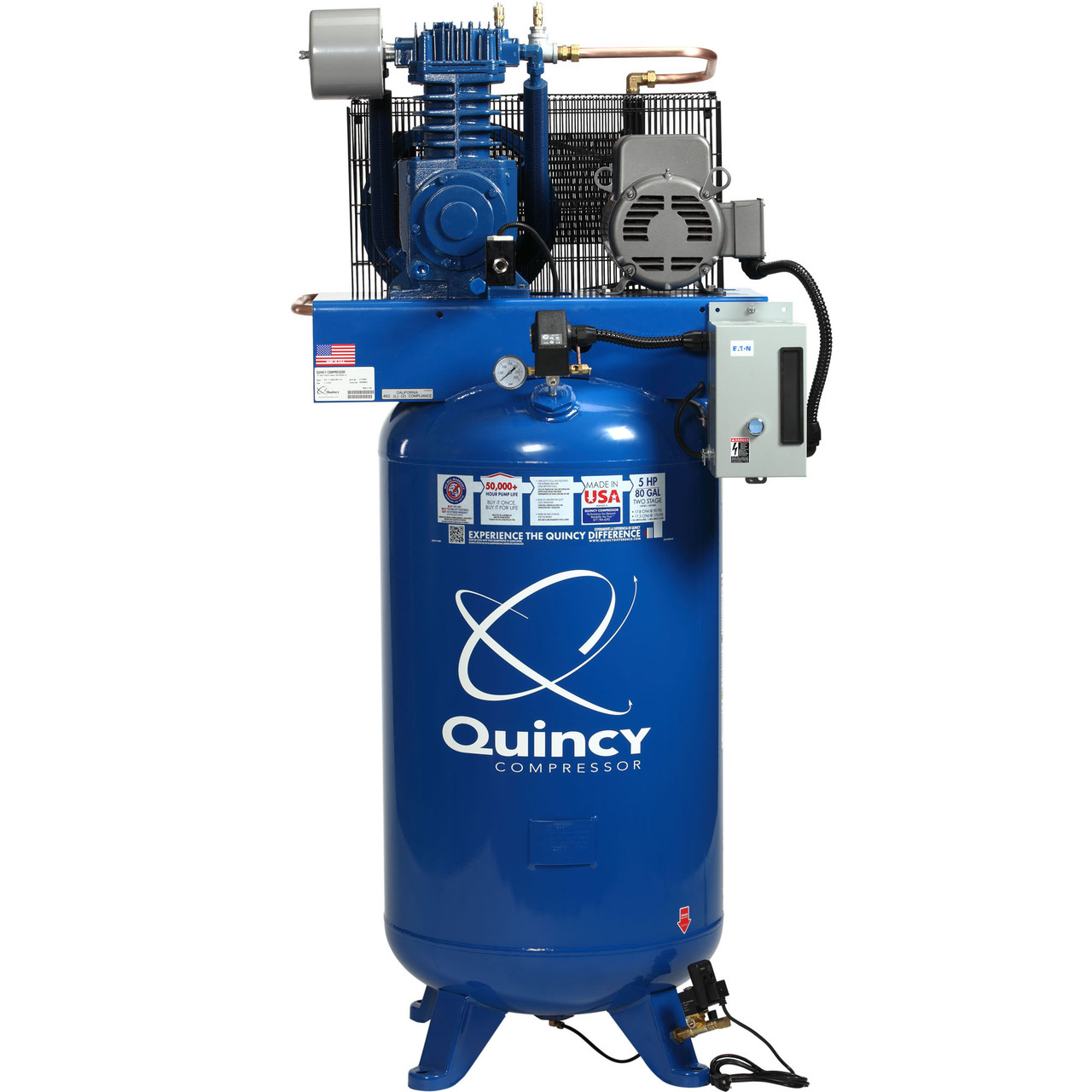 Quincy 273D80VCB46M 7.5 HP MAX, 460 Volt Three Phase, Two Stage, 80 Gallon Vertical Air Compressor