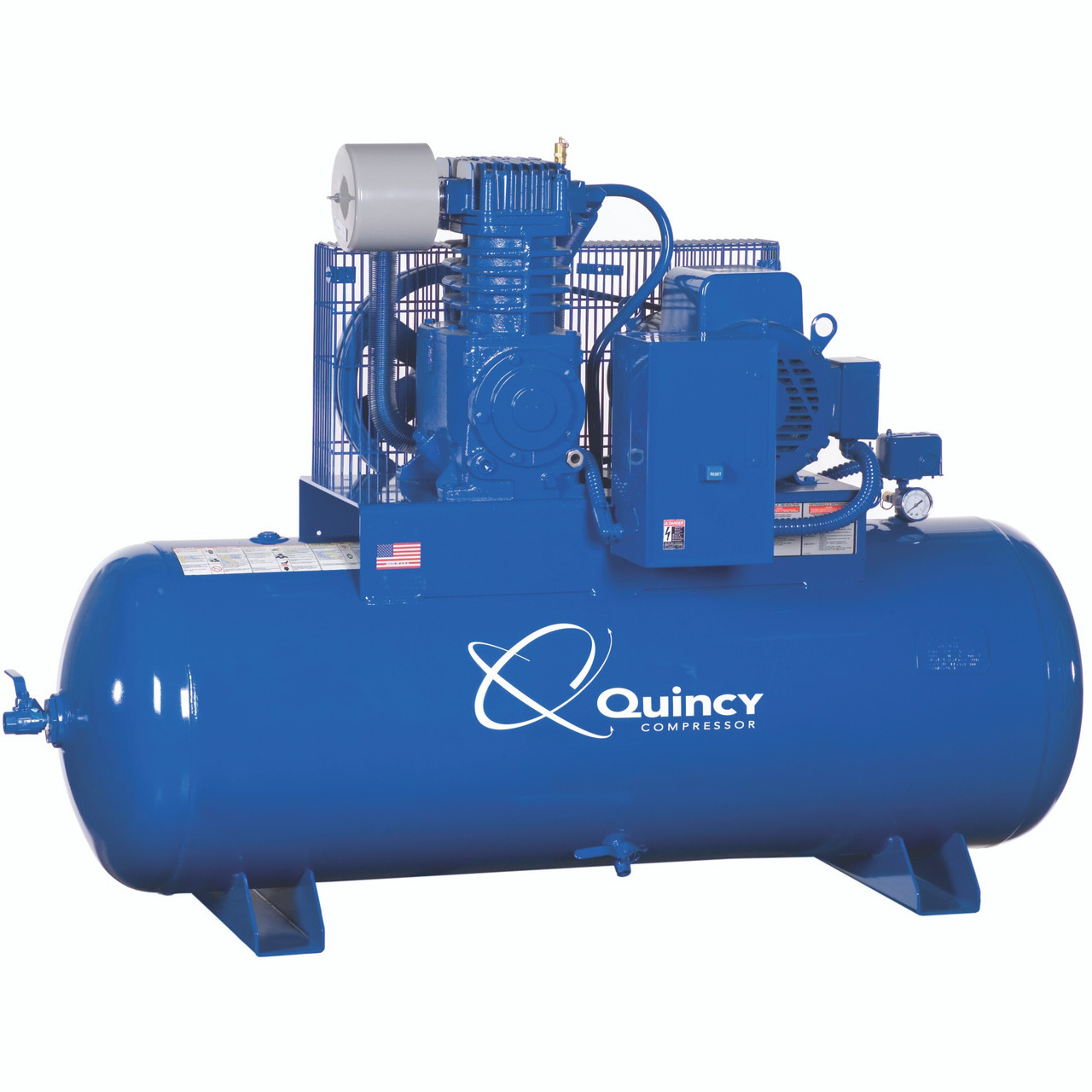 Quincy QP 373DS80HCA20 7.5 HP PRO, 200 Volt Three Phase, Two Stage, 80 Gallon Horizontal Air Compressor