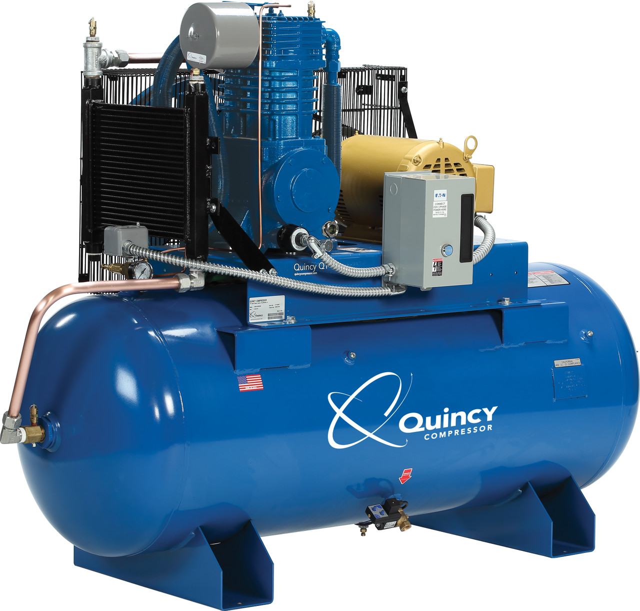 Quincy P2103DS12HCB20M 10 HP MAX, 200 Volt Three Phase, Two Stage, 120 Gallon Horizontal Air Compressor