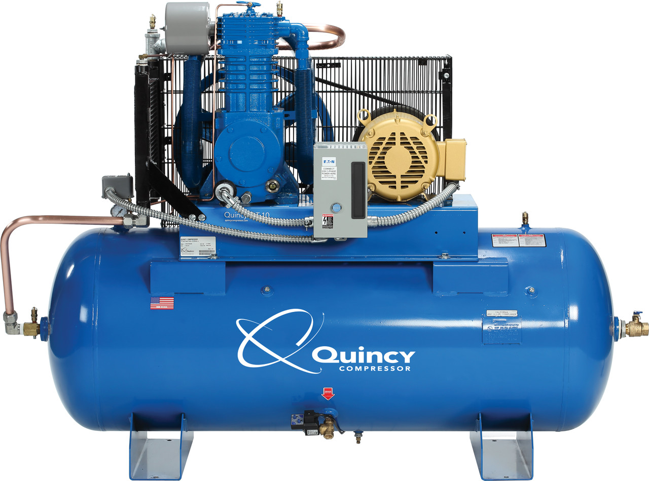 Quincy P2103DS12HCB46M 10 HP MAX, 460 Volt Three Phase, Two Stage, 120 Gallon Horizontal Air Compressor