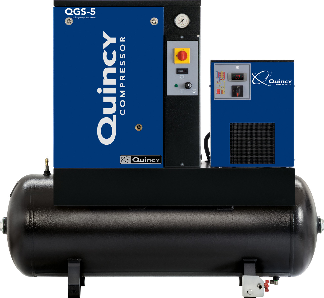 Quincy QGS 5 TMD-1 5 HP 230 Volt Single Phase, 60 Gallon Horizontal Rotary Screw Air Compressor with Dryer