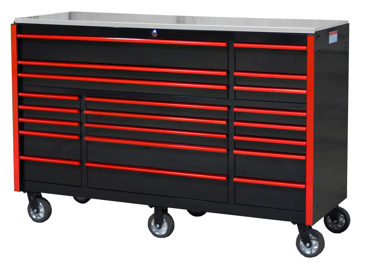 Gearwrench GW722521RCBKR by Extreme Tools 72" 21 Drawer Roller Cabinet Black with Red Handles and Trim