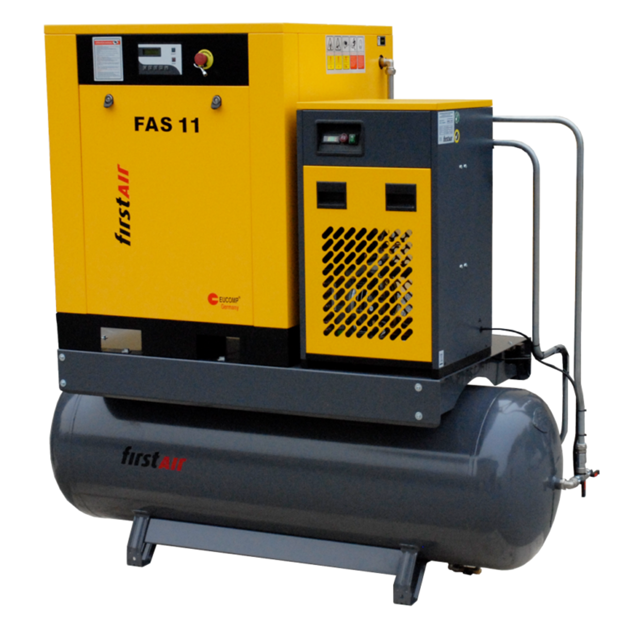 FirstAir FAS113U-460 15 HP 460 Volt Three Phase Tank Mount Rotary Screw Air Compressor with Dryer