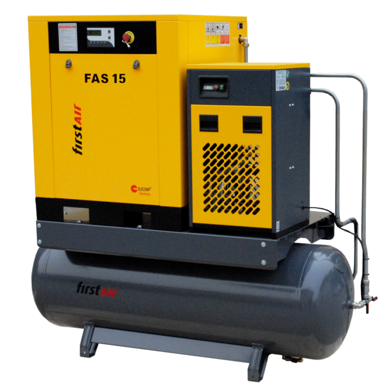 FirstAir FAS153U-460 20 HP 460 Volt Three Phase Tank Mount Rotary Screw Air Compressor with Dryer