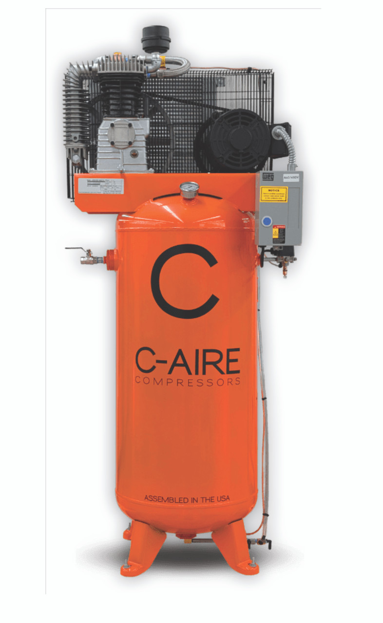 C-Aire K050V060-1230FPC 5 HP 230 Volt Single Phase Fully Packaged Two Stage 60 Gallon Air Compressor