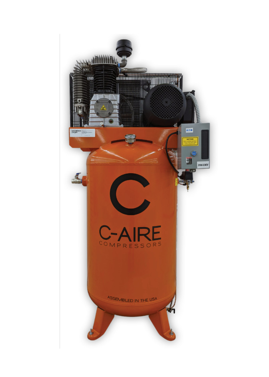 C-Aire K050V080-1230CS 5 HP Single Phase Two Stage 80 Gallon Air Compressor - Constant Run