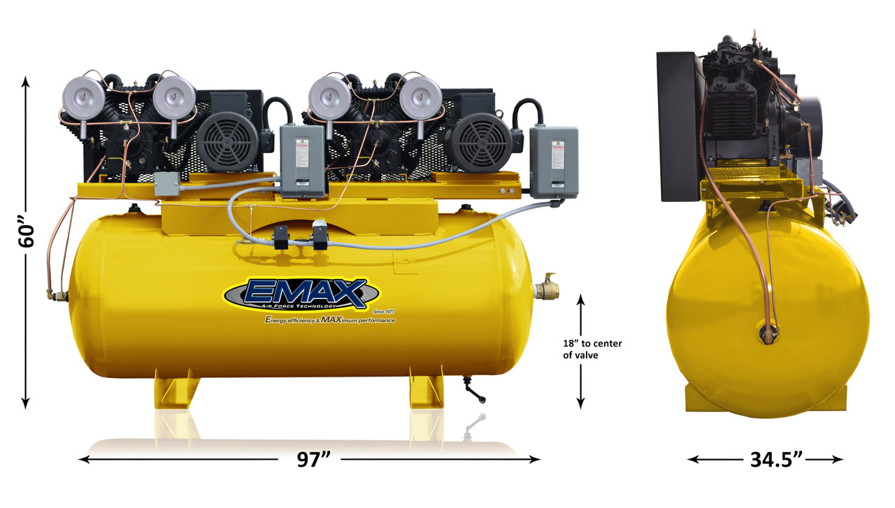 EMAX ESP10D240V3 20 HP (2 x 10) 208/230/460 Volt Three Phase Silent Air Duplex Air Compressor