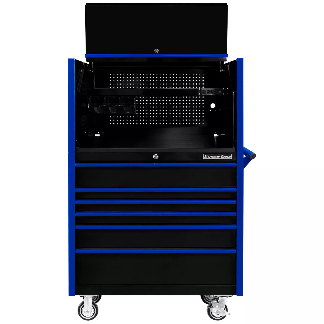 Extreme Tools DX4107HRKU 41" Power Workstation and Roller Cabinet Combo - Black with Blue Pulls