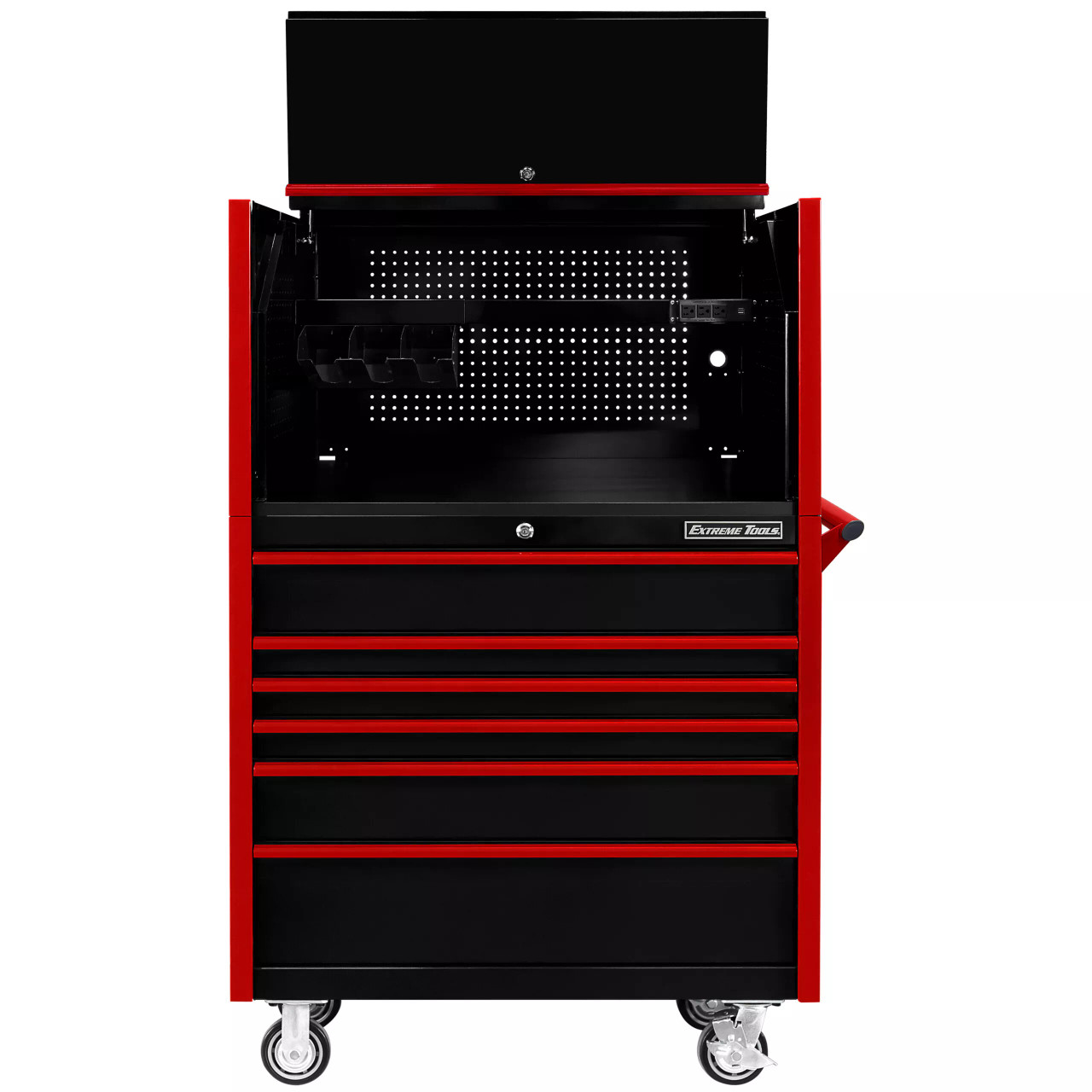 Extreme Tools DX4107HRKR 41" Power Workstation and Roller Cabinet Combo - Black with Red Pulls