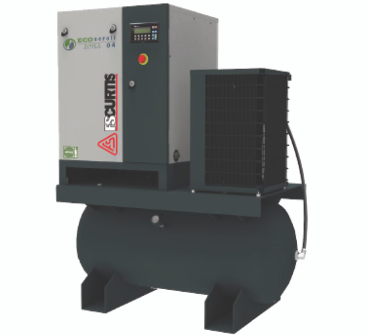 FS Curtis FES04A6U2QXXX 5 HP 230 Volt Single Phase Oil Free Scroll Air Compressor Tank Mount with Dryer