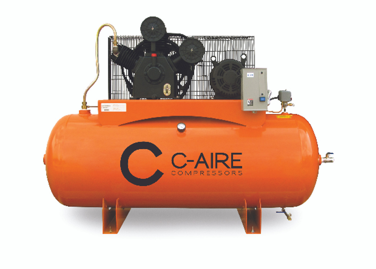 C-Aire A100H120-3460FP 10 HP 460 Volt Three Phase Two Stage 120 Gallon Full Featured Air Compressor