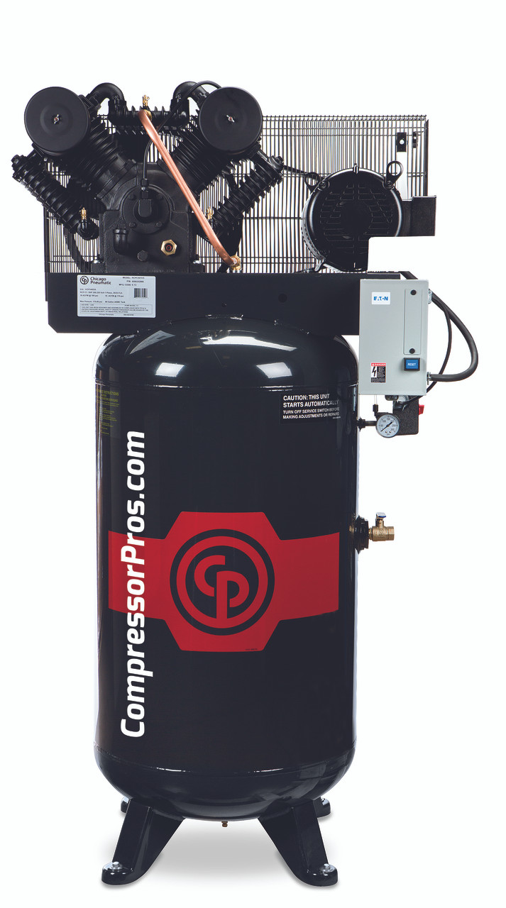 Chicago Pneumatic RCP-C7581VSC2 7.5 HP 208-230 Volt Single Phase Two Stage Cast Iron Low RPM 80 Gallon Air Compressor