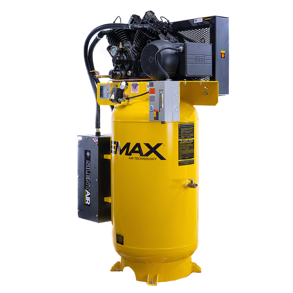 Emax ES07V080V1 Industrial 7.5hp 2 Stage 1 Phase 80 Gallon Vertical Silent Air System