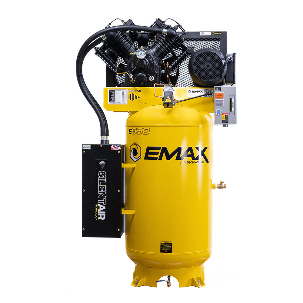 Emax ES10V080V1 Industrial 10hp 2 Stage 1 Phase 80 Gallon Vertical Silent Air System