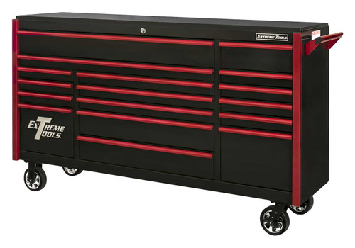 Extreme Tools DX722117RCBKRD - DX Series 72", 17 Drawer, 21" Deep Roller Cabinet - Black with Red Drawer Pulls Extreme Tools DX722117RCBKRD - DX Series 72", 17 Drawer, 21" Deep Roller Cabinet - Black with Red Drawer Pulls