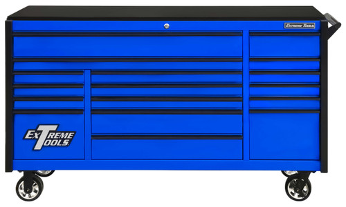 Extreme Tools DX722117RCBLBK - DX Series 72", 17 Drawer, 21" Deep Roller Cabinet - Blue with Black Drawer Pulls Extreme Tools DX722117RCBLBK - DX Series 72", 17 Drawer, 21" Deep Roller Cabinet - Blue with Black Drawer Pulls