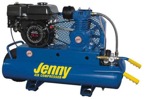 Jenny K5HGE-8P-DU 5.5 HP Honda Gasoline Driven Single Stage Portable Air Compressor 150 psi with Discharge Unloader Jenny K5HGE-8P-DU 5.5 HP Honda Gasoline Driven Single Stage Portable Air Compressor 150 psi with Discharge Unloader