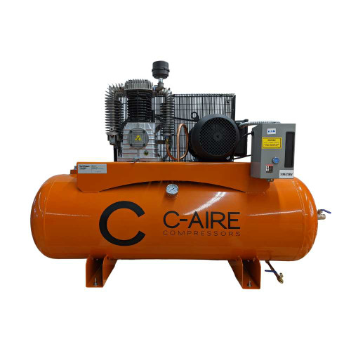 C-Aire K075H080-1230FP 7.5 HP Single Phase Two Stage 80 Gallon Horizontal Full Featured Air Compressor C-Aire K075H080-1230FP 7.5 HP Single Phase Two Stage 80 Gallon Horizontal Full Featured Air Compressor