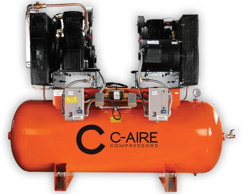 C-Aire A150D240-3230FP 2 x 15 HP 230 Volt Three Phase Duplex Air Compressor 240 Gallon