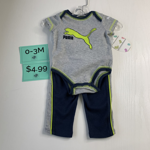 Puma Outfit with Onesie and Pants Gray/Navy/Lime 0-3M