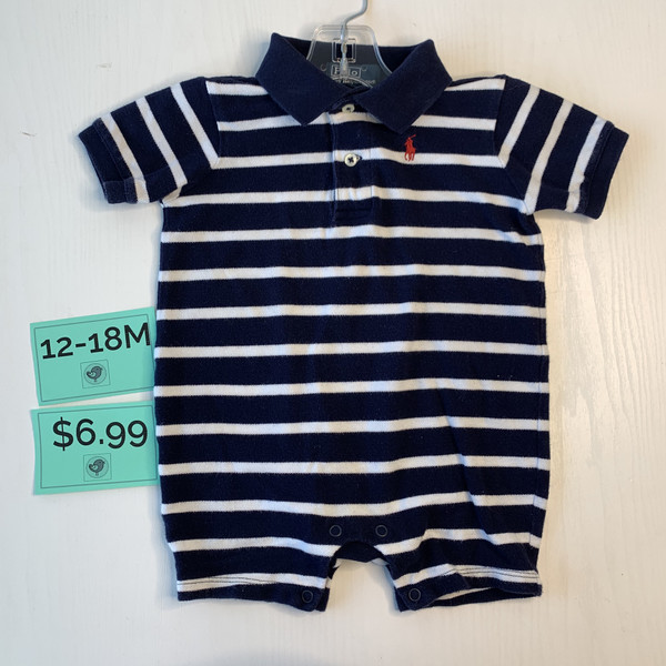 Polo Striped Shortie Romper Navy/White 12-18M