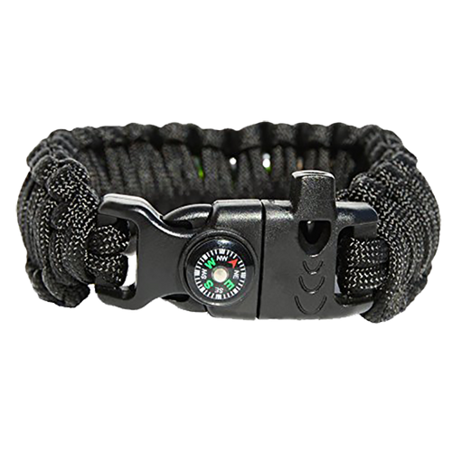 Bracelet with whistle, fishing gear and compass
