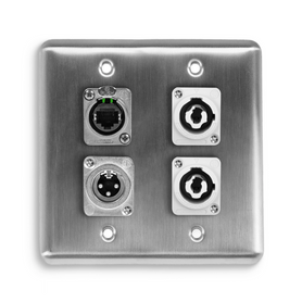 Q-4-2PCB1E1XM Quad Wall Plate w/ 2 NEUTRIK® powerCON B, 1 NEUTRIK® Tactical Ethernet, and 1 NEUTRIK® XLR Male