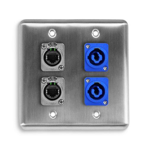Q-4-2E2PCA Quad Wall Plate w/ 2 NEUTRIK® Tactical Ethernet and 2 NEUTRIK® powerCON A Q-4-2E2PCA Quad Wall Plate w/ 2 NEUTRIK® Tactical Ethernet and 2 NEUTRIK® powerCON A