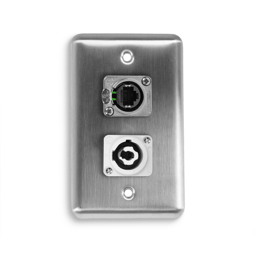 D-2-1E1PCB Duplex Wall Plate w/ 1 NEUTRIK® Tactical Ethernet and 1 NEUTRIK® powerCON B