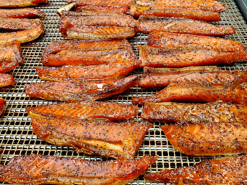 Honey Smoked Salmon Bellies are made with wild Alaskan Salmon and smoked with cherrywood.