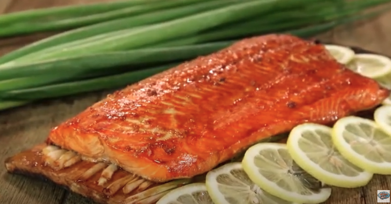 Cedar Plank Grilled Salmon with a Sweet Asian Glaze Recipe.