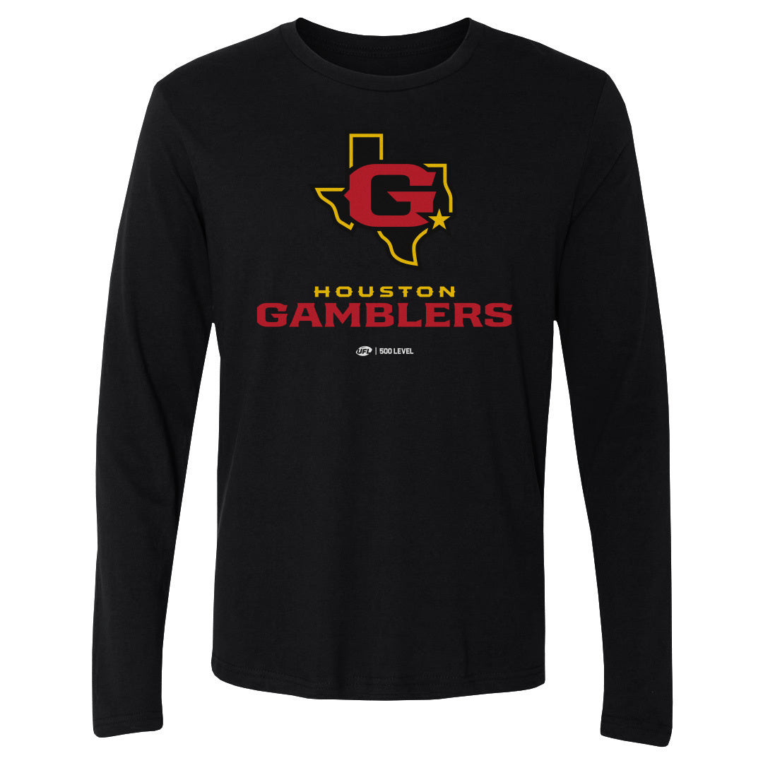 トップス SD Heavyweight Football Logo LS T VW Houston Gamblers Primary Logo Black Men's Long Sleeve T-Shirt