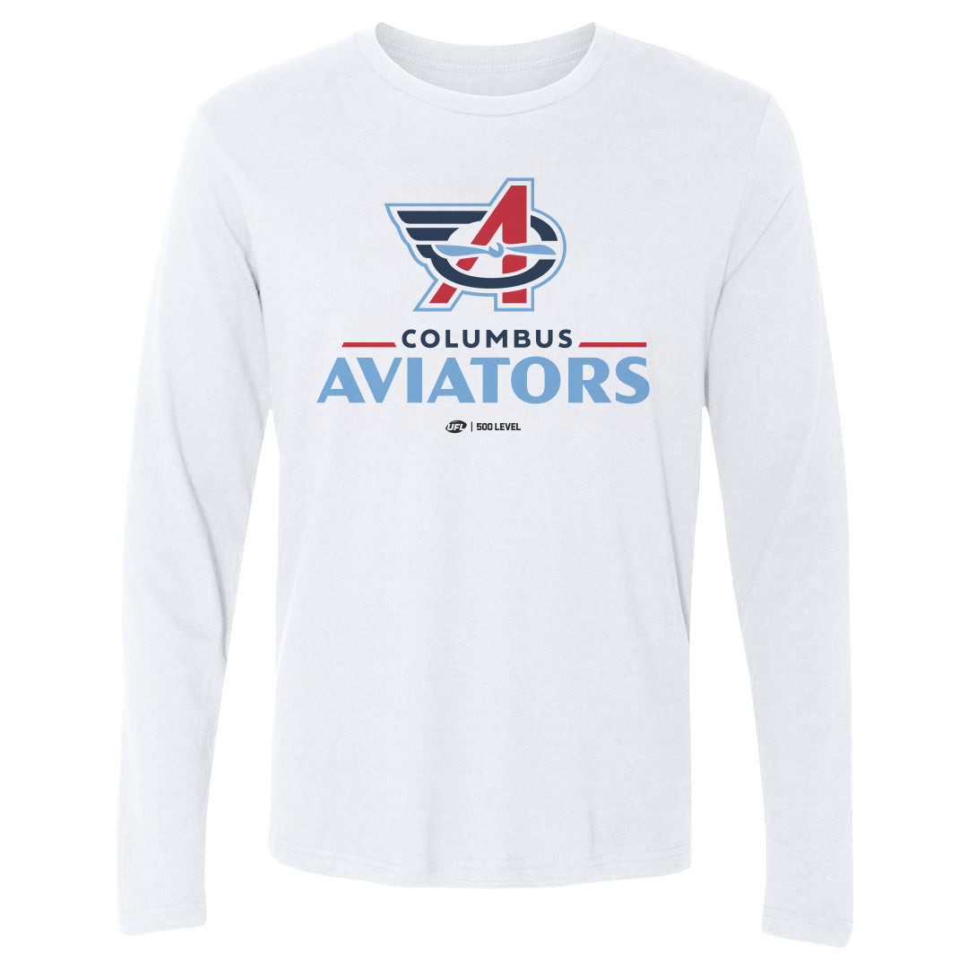 Columbus Aviators Primary Logo White Men's Long Sleeve T-Shirt