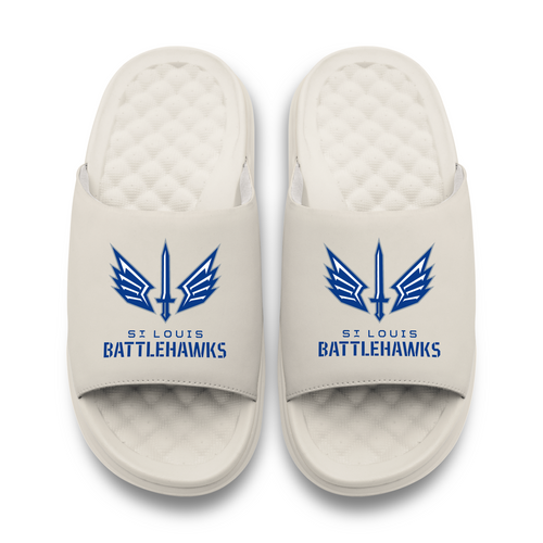 St. Louis Battlehawks Primary Logo Stack Motive Slide Sandals-Cream
