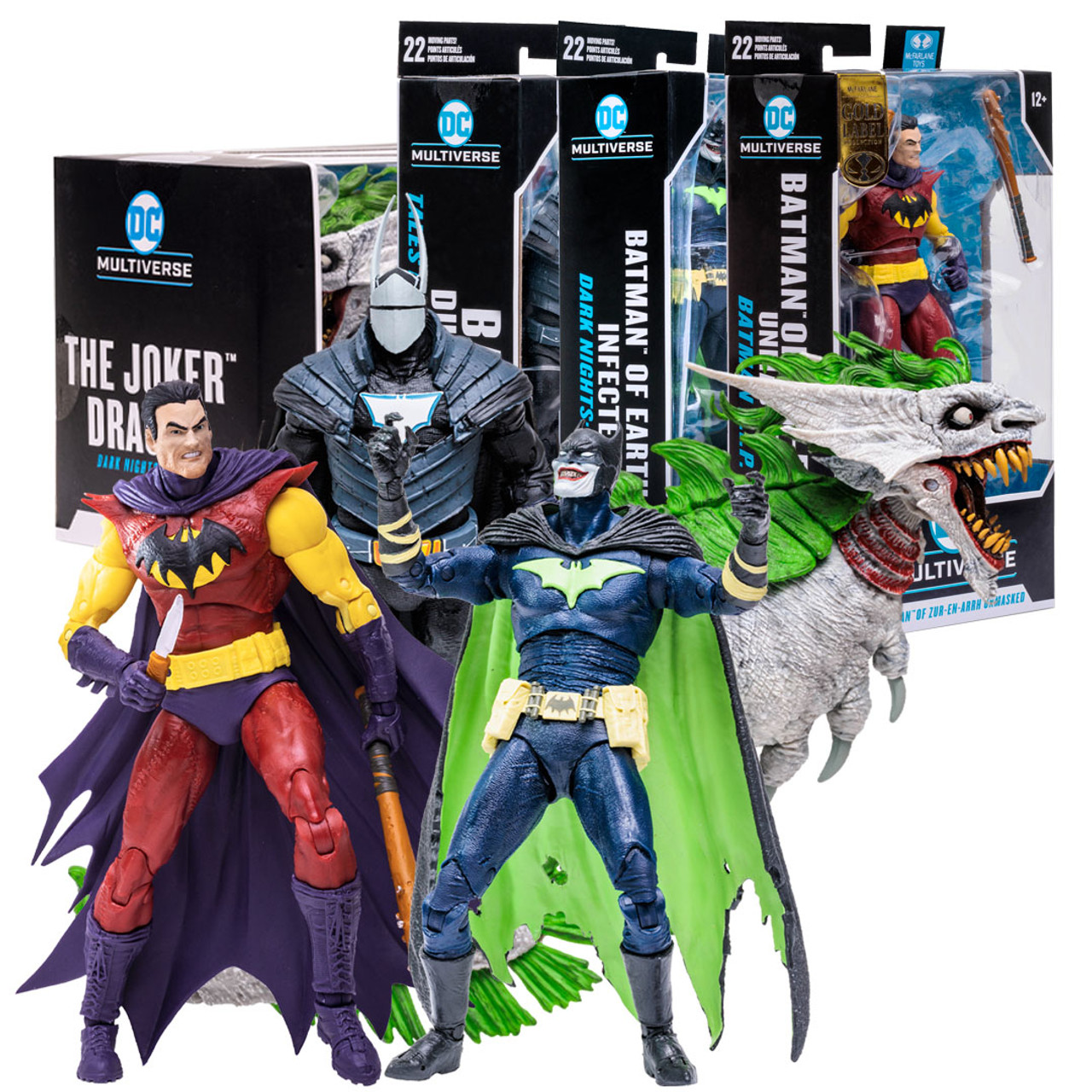 The Joker Dragon/Batman of Earth -22 Infected/Batman Duke Thomas/Batman of  Zur-En-Arrh Unmasked Gold Label Bundle (4) - McFarlane Toys Store