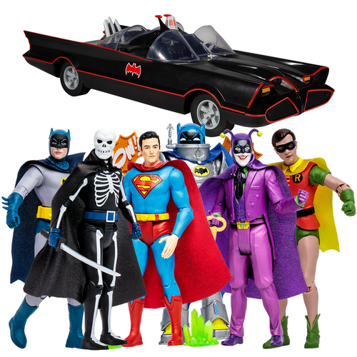 DC Retro: Batman 66  Wave 8 Bundle (7) 6" Figures W/Batmobile Vehicle